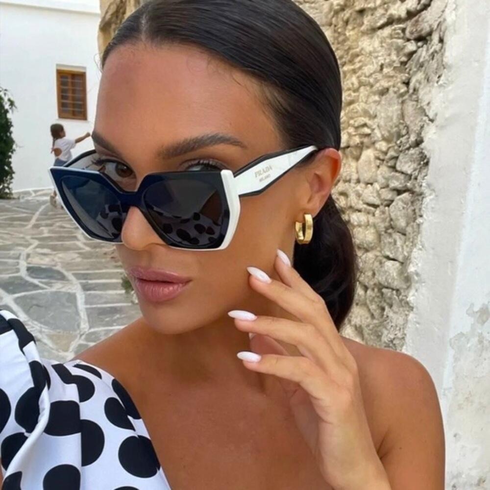 Prada Cateye PR 15WS 09Q5S0 Black White Dark Grey Women Sunglasses.